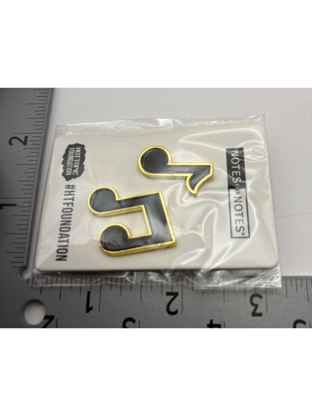 Music Notes For Notes Pin Set Hot Topic Foundation Black Gold Tone Enamel NEW - Picture 3 of 6
